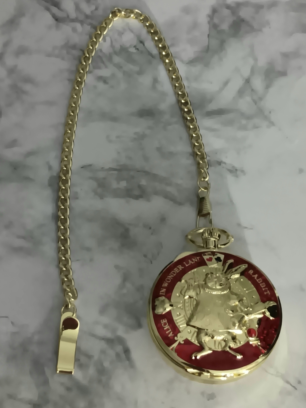 Disney Alice in Wonderland Musical Pocket Watch Gold & Red– Like New